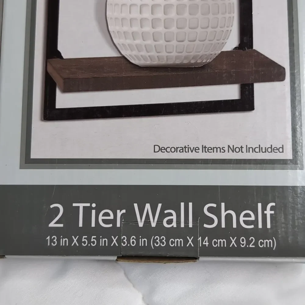 True Living 2 Tier Wall Shelf in Brown, NEW in Box. - Picture 2 of 4